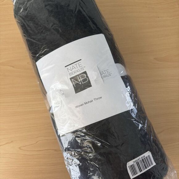 NEW Acrylic 70% Mohair 30% Pure Wool Throw Blanket‎ Black Gray Colorblock Ombre - Picture 7 of 8